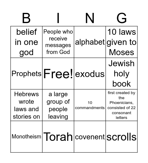Judiasm Bingo Card