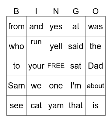 Aurelia's Sight Word Bingo Card