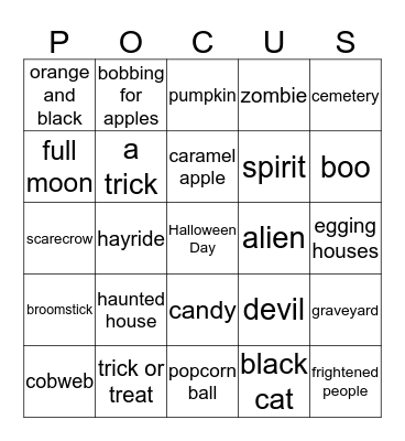 Hocus Pocus movie Bingo Card