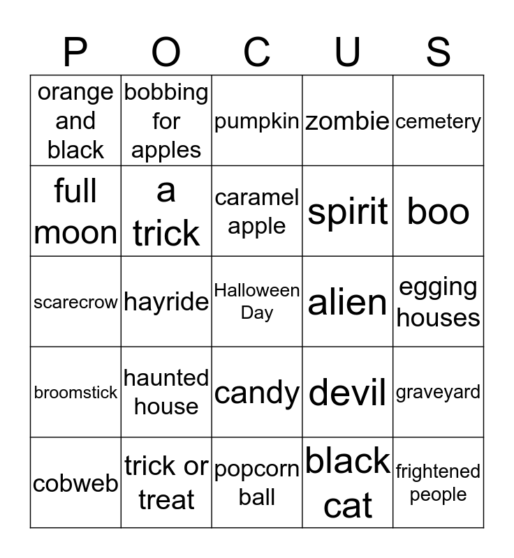 Hocus Pocus movie Bingo Card