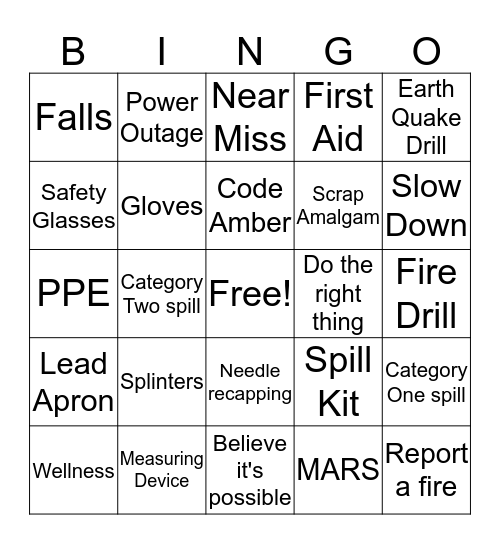 Be Part of Safety Bingo Card