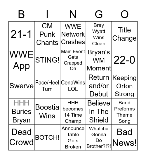 WrestleMania 30 Brother! Bingo Card