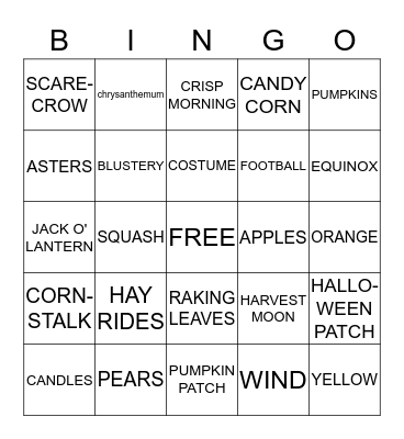 FABULOUS FALL BINGO Card