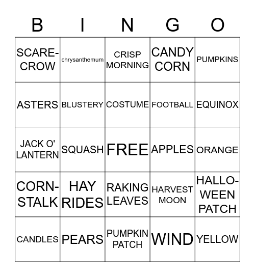 FABULOUS FALL BINGO Card