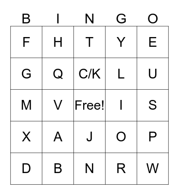 Alphabet Bingo Card