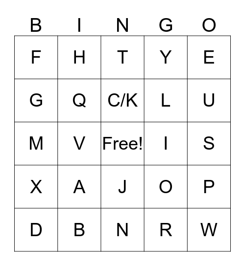 Alphabet Bingo Card
