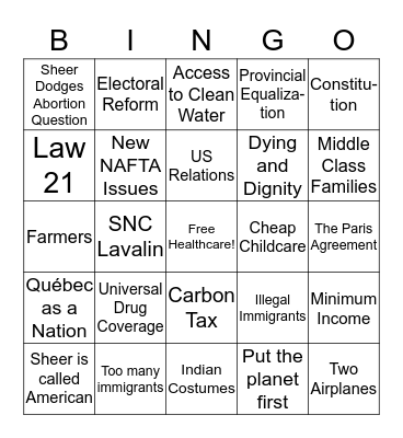 Leader's Debate 2019 Bingo Card