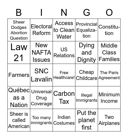 Leader's Debate 2019 Bingo Card