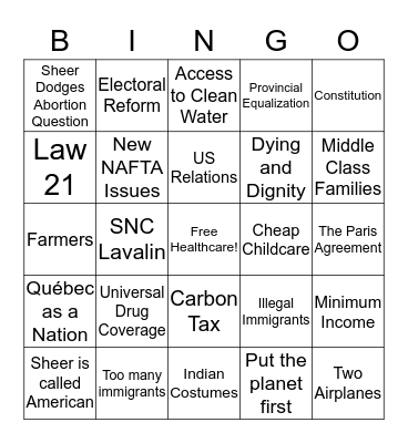 Leader's Debate 2019 Bingo Card