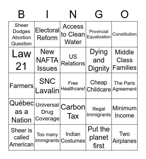 Leader's Debate 2019 Bingo Card