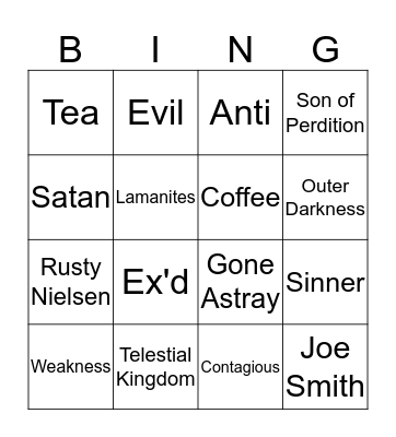 Apostate Bingo Card