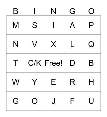 Alphabet Bingo Card