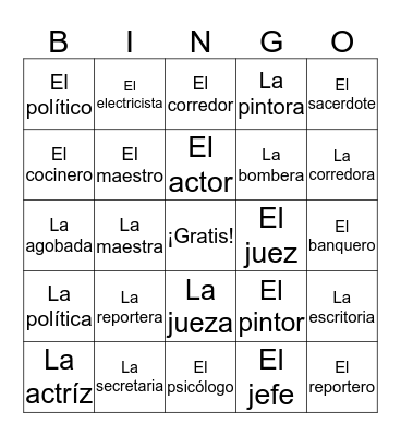 Las ocupaciones Bingo Card