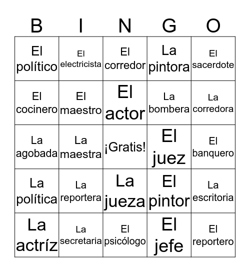 Las ocupaciones Bingo Card