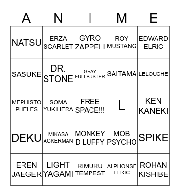 BELLA'S ANIME BINGO Card