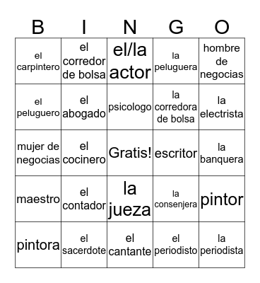 Las ocupaciones Bingo Card