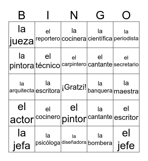 los ocupaciones Bingo Card