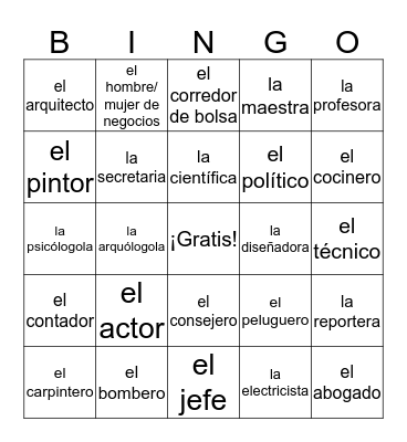 Las ocupaciones Bingo Card
