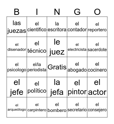 Las Ocupaciones Bingo Card