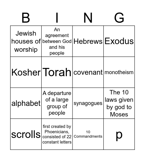 Judaism Bingo Card