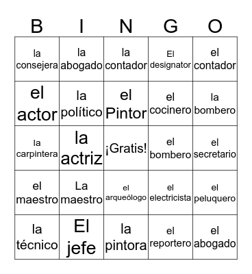 Las Occupaciones Bingo Card