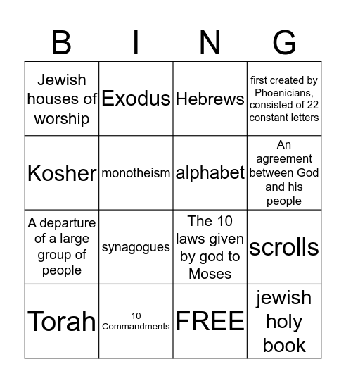 Judaism Bingo Card