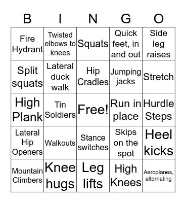 Fitness Bingo Card