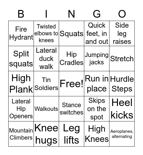 Fitness Bingo Card