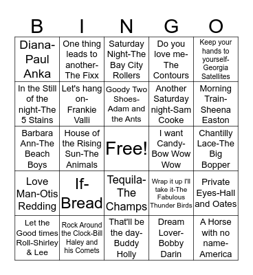 BB88 American Bandstand! Bingo Card