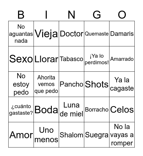 Despedida de Panchito Bingo Card
