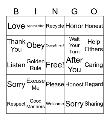 Respect Bingo Card