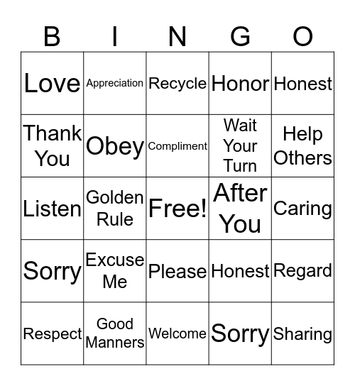 Respect Bingo Card