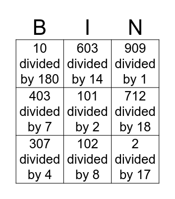 Division Bingo Card