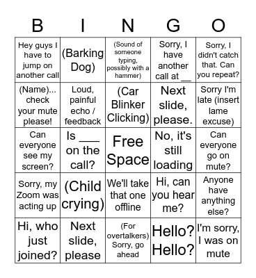 Conference Call Bingo Card