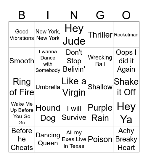 TV Show Theme Songs Bingo Card