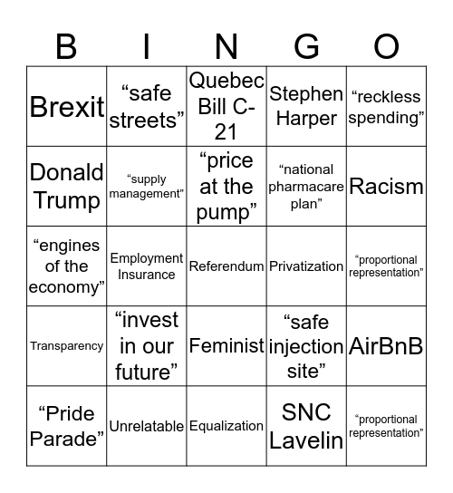 Election Debate Bingo Card