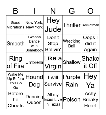 Songs Bingo Card