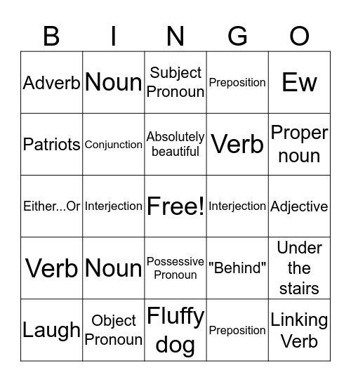 Grammar Bingo Card