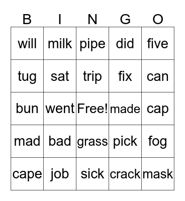 Unit One Spelling Bingo Card