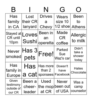 Retreat Kick Off Friends BINGO Card