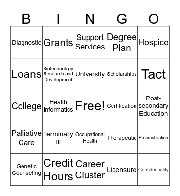 Healthcare Careers Bingo Card