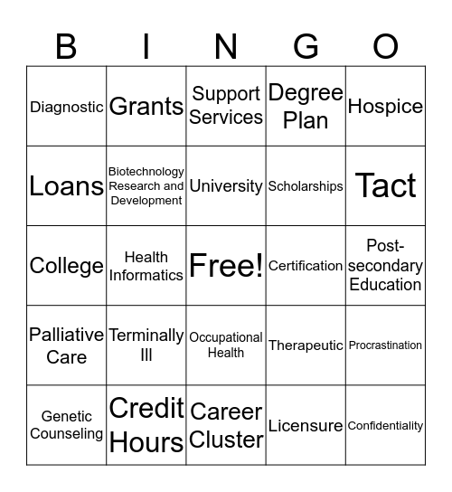 Healthcare Careers Bingo Card