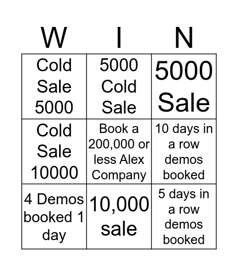 SALES BINGO Card