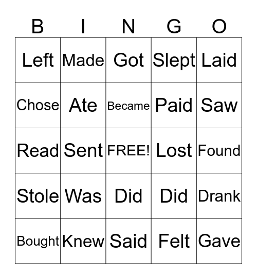 Onregelmatige Werkwoorden Bingo Card