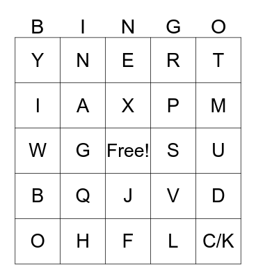Alphabet Bingo Card