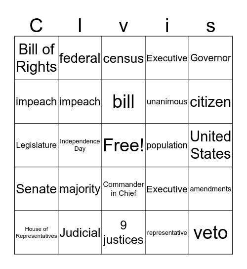 Social Studies Bingo Card