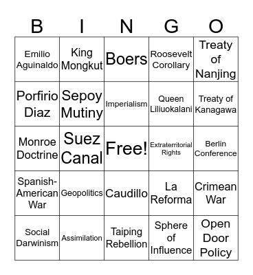 Imperialism Bingo Card