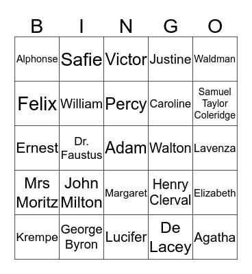 Frankenstein Bingo Card