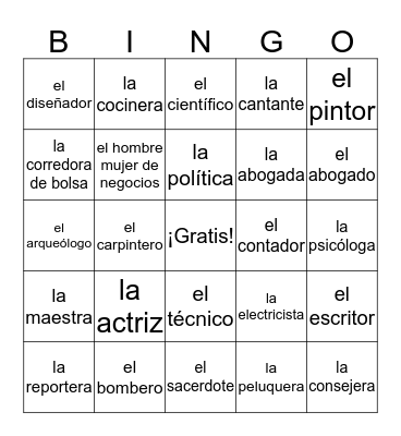 Las Ocupaciones Bingo Card