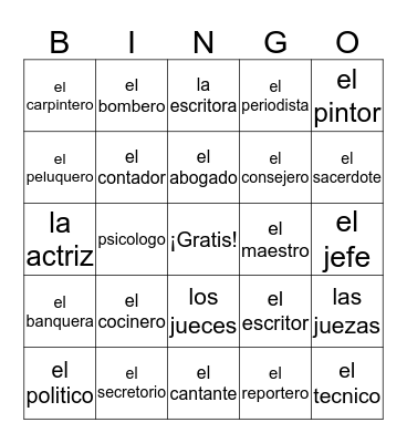 Las ocupaciones Bingo Card